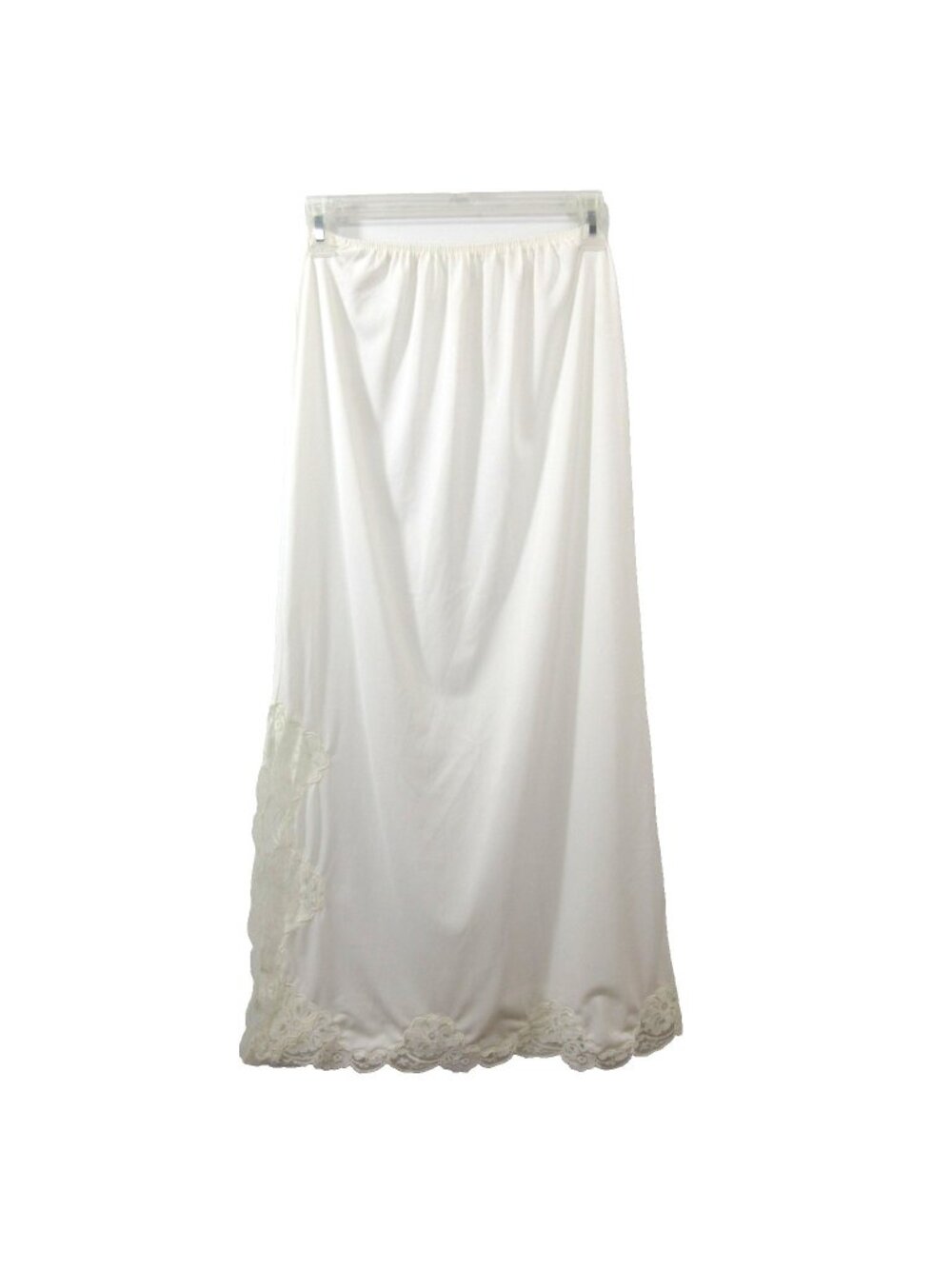Womens 70s Half Slip Sz Medium 35" Long Maxi Nylon White Lace 15" Side Slit VTG